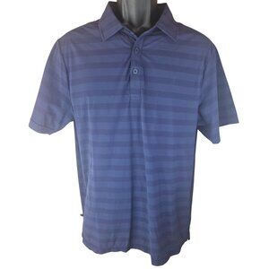 Travis Mathew Mens Navy Striped Polo Medium Nylon Blend